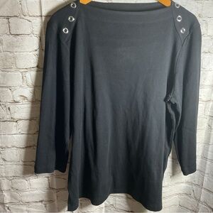 NWT Karen Scott Grommet Detail Women's Tee Top Black Cotton Blend